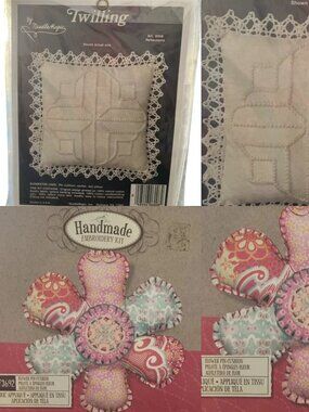 2 Craft KITS Embroidery Kit Flower Boho Applique & Twilling Sachet Pin Cushion